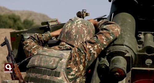 An Armenian soldier on the frontline. Screenshot of the video by the NK information centre https://www.facebook.com/ArtsakhInformation/videos/401158884385156/