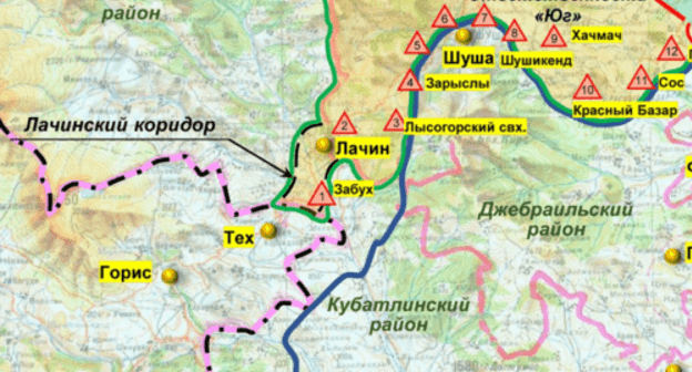 A part of the infographic by the Russian Ministry of Defence, which reflects the situation as of 30 November 2020. The town of Lachin is admitted as part of Nagorno-Karabakh http://mil.ru/files/morf/asdgfadsfadscf2800.jpg