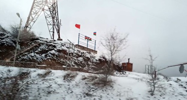 Flags of Turkey and Azerbaijan at the entrance to Shushi. Photo courtesy of David Simonyan