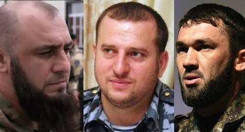 Ayub Kataev, Apti Alaudinov, Magomed Daudov (from left to right). Collage by the Caucasian Knot. Photo: fotograf_095 https://ru.wikipedia.org/,  https://www.grozny-inform.ru/ Стоп-кадр видео https://twitter.com/tvjihad/status/1193621812325814273