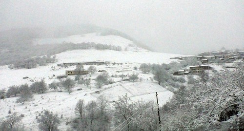 Armenian village of Khin Shen; the Azerbaijani post is at the top of the hill. Photo courtesy of David Simonyan