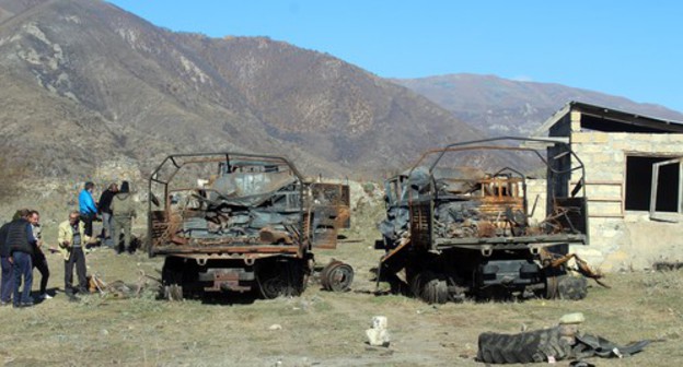 Burnt military trucks in the Karvachar District of Nagorno-Karabakh, November 2020. Photo by Armine Martirosyan for the "Caucasian Knot"