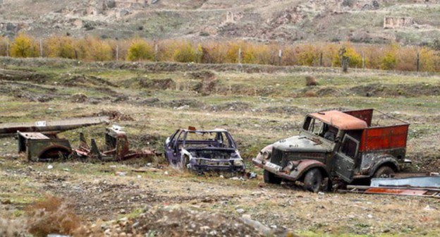 Damaged Armenian military vehicles near Jebrail. Photo by Aziz Karimov for the "Caucasian Knot"