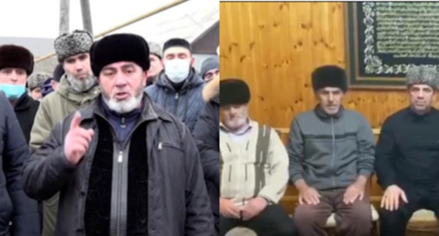 Relatives of the policeman killed in Grozny announce a blood feud. Screenshot: https://www.instagram.com/p/CJd1wcEK2Aa/. Screenshot from Sultygovs' appeal, t.me/fortangaorg/7920. Collage made by the Caucasian Knot