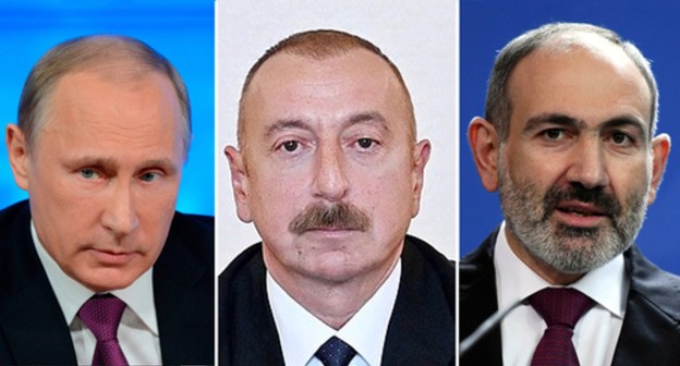 Vladimir Putin, Ilham Aliev and Nikol Pashinyan. Photos: press service of the Kremlin; press service of the Azerbaijani President, Ilham Aliev https://en.president.az/articles/42101