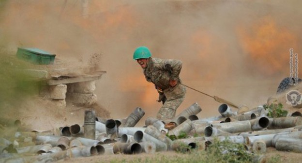 An Armenian soldier in the Karabakh conflict zone. Photo by the press service of the Armenian Ministry of Defence https://mil.am/ru/news/8436