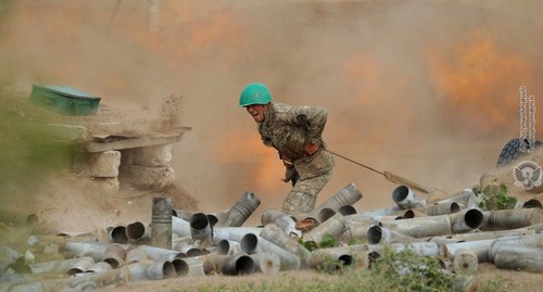 An Armenian soldier in the Karabakh conflict zone. Photo by the press service of the Armenian Ministry of Defence https://mil.am/ru/news/8436