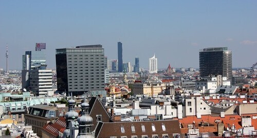 Vienna. A view from the top of St. Stephen's Cathedral. Photo by Andrzej Otrębski https://commons.wikimedia.org/wiki/Category:Vienna