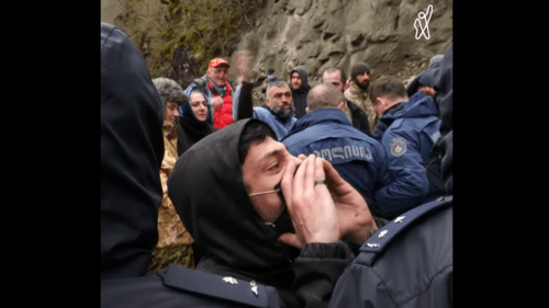 Protest action in the area of construction of the Namakhvan HPP, April 3, 2021. Screenshot: http://www.facebook.com/watch/?ref=external&v=176669910940022