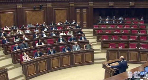 Participants of the vote in the Armenian parliament. Screenshot of the video at the YouTube channel of the parliament https://www.youtube.com/watch?v=zmN6IgGHOK0