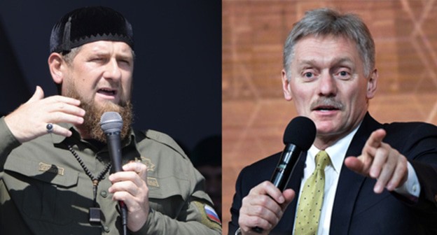 Ramzan Kadyrov (on the left) and Dmitry Peskov. Collage by the "Caucasian Knot". Photos: REUTERS/Said Tsarnayev, Sputnik/Alexei Nikolsky/Kremlin via REUTERS