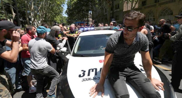 Protesters at a rally in Tbilisi on July 5, 2021. Photo: REUTERS/Irakli Gedenidze