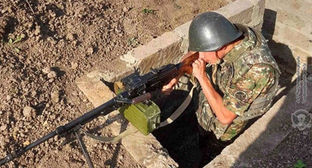 An Armenian serviceman in the conflict zone. Photo: official website of the Ministry of Defence of Armenia, http://mil.am