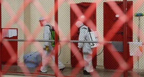 Disinfection in one of Georgia's jails. Photo: Special Penitentiary Service of Georgia, http://www.facebook.com/moc.gov.ge/posts/3359750700767604 