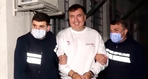 Saakashvili is delivered to a prison in Rustavi. October 1, 2021. Screenshot of the video by the Georgian Ministry of Internal Affairs (MIA) https://www.facebook.com/watch/?ref=external&amp;v=1490796041293652