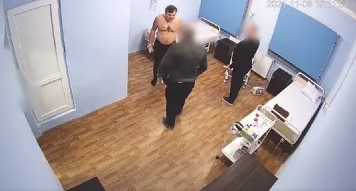 Screenshot from the video record of the third president of Georgia, Mikhail Saakashvili, in the prison hospital. Source: the Special Penitentiary Service of Georgia, https://www.facebook.com/watch/?v=1061505497963689&amp;ref=sharing