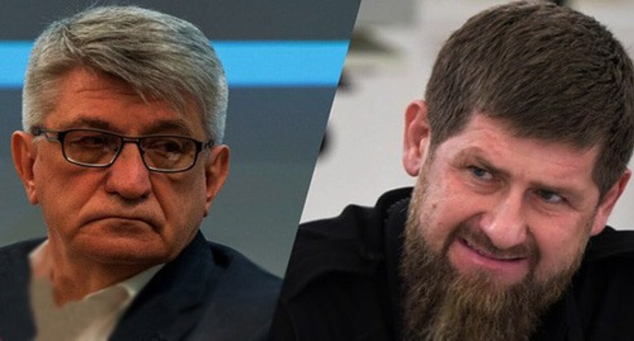 Alexander Sokurov (on the left) and Ramzan Kadyrov. Screenshot of the video https://www.youtube.com/watch?v=KpncT2J1dpQ