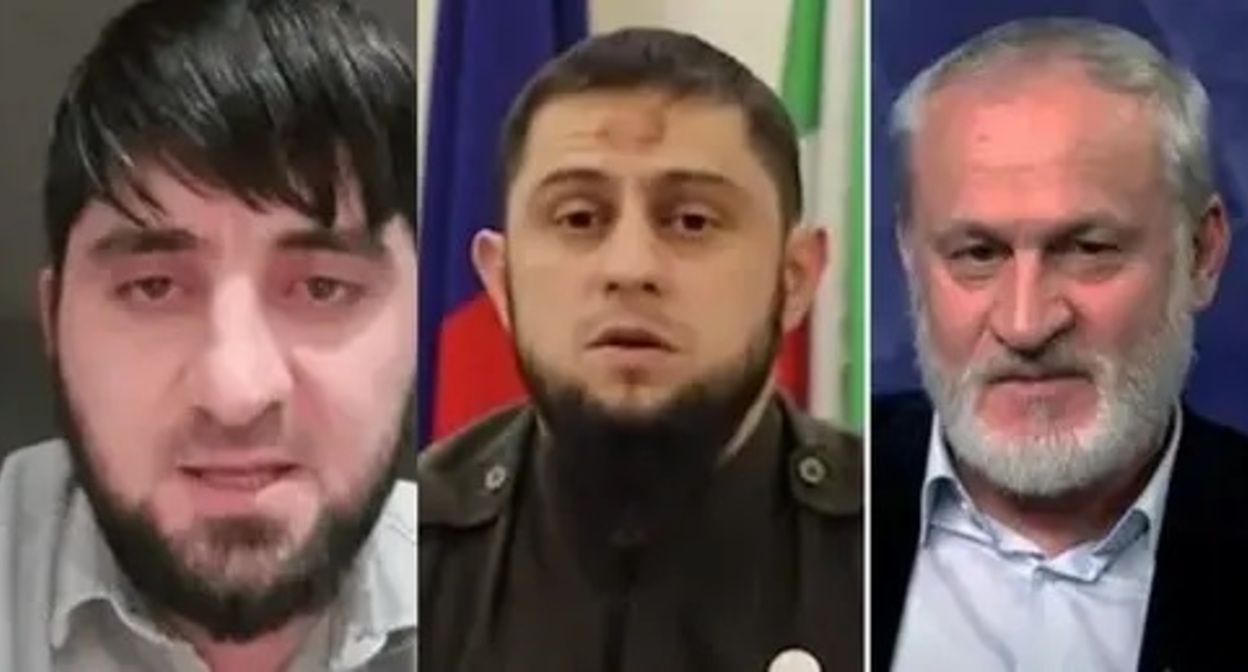 Khasan Khalitov (left), Akhmed Dudayev (center), Akhmed Zakayev (right). Collage made by the Caucasian Knot. Photo: https://doshdu.com/prozhivajushhij-v-gruzii-chechenskij-bezhenec-soobshhil-chto-ego-hotjat-ubit/, screenshot: https://www.instagram.com/p/CYcJGYRpUm0/, screenshot: https://www.youtube.com/watch?v=qNbQTEQ4mqs