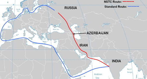 Scheme of the North-South transport corridor. Photo: https://en.wikipedia.org/wiki/International_North–South_Transport_Corridor