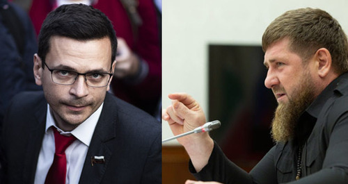 Ilya Yashin (left) and Ramzan Kadyrov. Collage made by the Caucasian Knot. Photo: Grozny-Inform, wwww.wekipedia.org