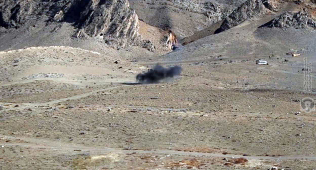 An explosion. Photo by the press service of the Armenian Ministry of Defence https://www.mil.am/ru/news/10180