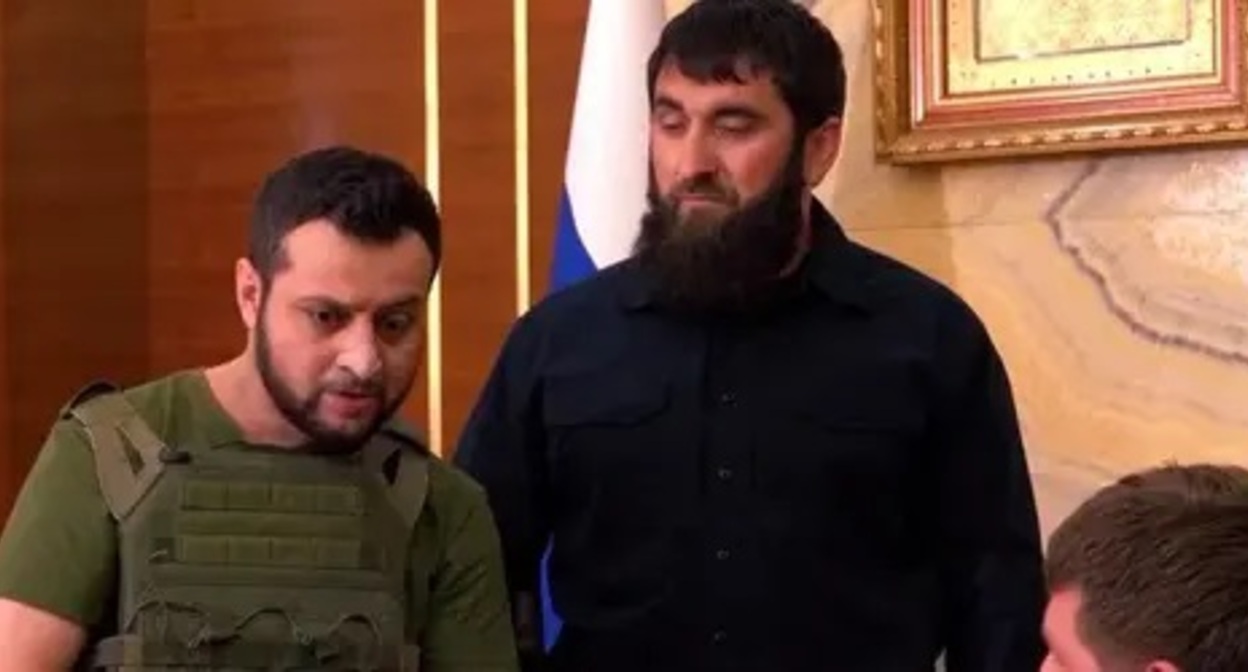 A video clip with Kadyrov and an actor performing Zelensky. Screenshot: https://t.me/RKadyrov_95/2515