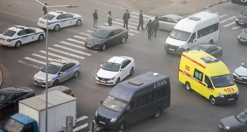 Streets cordoned off in the center of Grozny. Screenshot of the video posted on the Telegram channel "ChP Kavkaz" https://t.me/chp_kavkaz/11353"