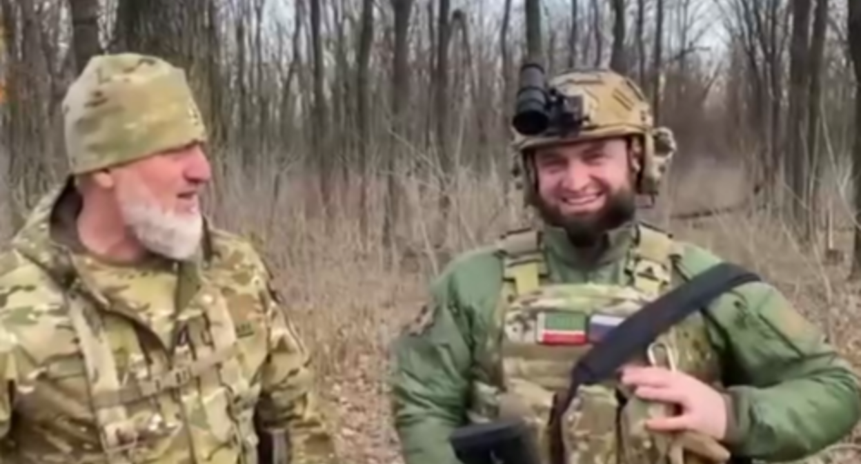 Adam Delimkhanov and Rustam Aguev. Screenshot of the video posted on Ramzan Kadyrov's Telegram channel on January 7, 2023 https://t.me/RKadyrov_95/3253