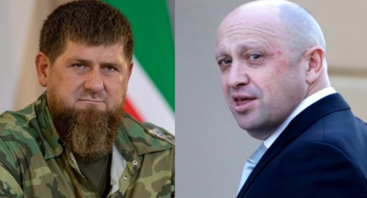 Ramzan Kadyrov, Evgeny Prigozhin. Photos: Grozny Inform  https://www.grozny-inform.ru, screenshot of the video posted on the YouTube channel "Life in Russia" https://www.youtube.com/watch?v=Yxyuawe6_mQ Collage by the "Caucasian Knot"