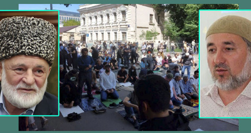 Khadjimurad Gatsalov (on the left), Asfar Myss, protesters. Collage by the "Caucasian Knot." Photos: https://activatica.org, press service of the Public Council of the Ministry of Internal Affairs of the Russian Federation https://paralymp.ru