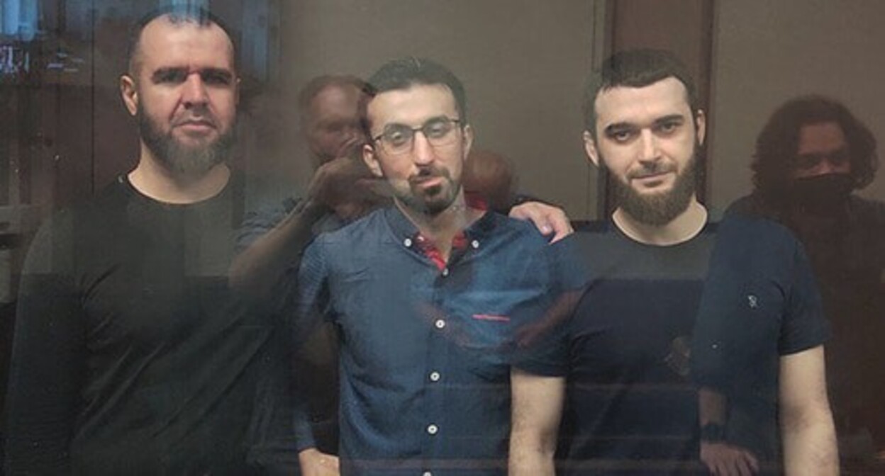 Abubakar Rizvanov, Kemal Tambiev and Abdulmumin Gadjiev (from left to right) in the courtroom. Photo by Konstantin Volgin for the "Caucasian Knot"