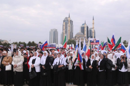 Participants of an action in Grozny. Screenshot of the photo posted on the Telegram channel of  the "Chechnya Today" outlet  on October 7, 2023 https://t.me/chechnyatoday/13442"