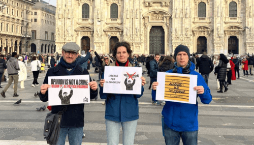 Participants of an action in support of the human rights defender Oleg Orlov* (included into the register of foreign agents), held in Milan on February 15, 2024 https://activatica.org/content/8f21d44d-bdda-48d7-8daf-92d96c5ebd2c/akcii-v-podderzhku-olega-orlova-v-italii-i-portugalii 