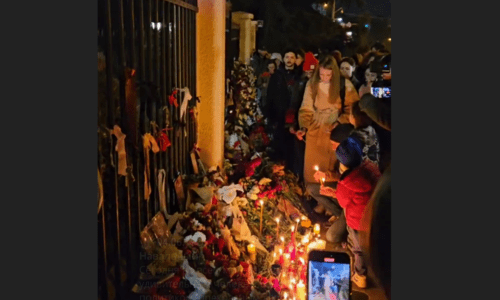 A spontaneous memorial to Navalny in Tbilisi. Screenshot of the video posted on the Telegram channel of Nikolai Levshits on March 1, 2024 https://t.me/nlevshitstelegram/15375