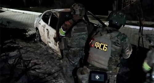 Law enforcers at the site of the militants' attack in Dagestan. June 23, 2024. Photo by the Russian National Antiterrorist Committee