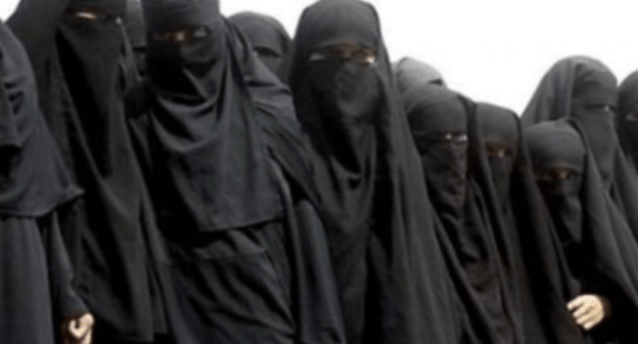 Women wearing niqabs. Screenshot of a photo https://qazaqtimes.com/content/uploads/2017/05/nikab-800x480.jpg?token=a14afce8b7c538069f8ac60f34c5d387