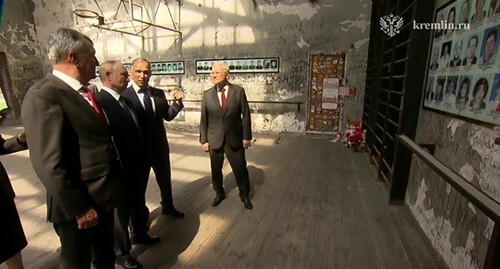 Putin has visited the destroyed building of School No. 1 in Beslan. Screenshot of a video https://t.me/kavkaz_tass/1168