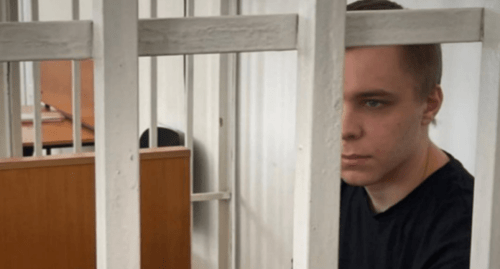 Nikita Zhuravel in a court. Screenshot of a photo posted on the Telegram channel "Chechnya Segodnya" (Chechnya 
Today) on November 2, 2023 https://t.me/chechnyatoday/14249