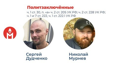 Sergey Dudchenko and Nikolai Murnev. Collage by the "Memorial" human rights defense center https://memopzk.org/news/my-schitaem-politzaklyuchyonnymi-sergeya-dudchenko-i-nikolaya-murneva/ included into the register of foreign agents