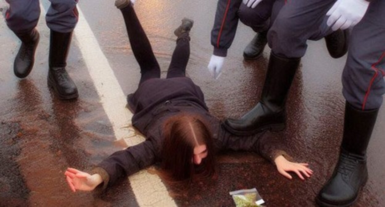 A girl detained by law enforcers. Picture generated from Copilot