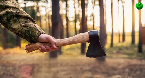 A soldier with an axe in his hands. Picture made in Photoshop by the "Caucasian Knot"