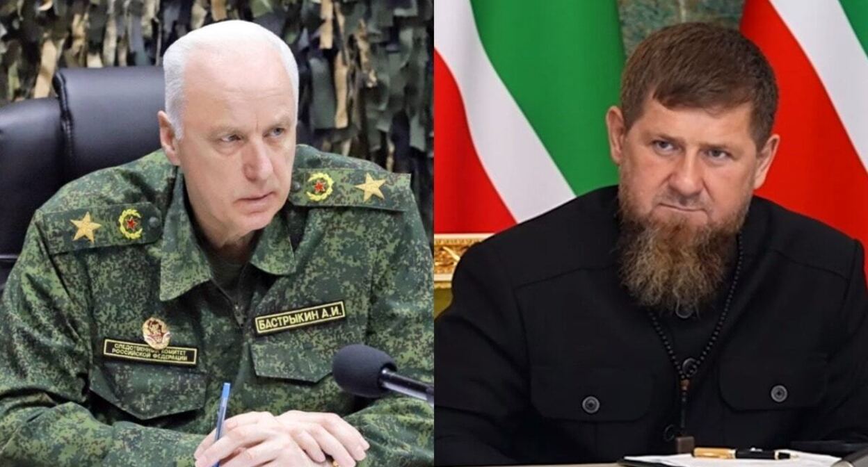 Alexander Bastrykin (left) and Ramzan Kadyrov. Collage by the "Caucasian Knot". Screenshot of a photo: https://t.me/sledcom_press/14470, https://t.me/RKadyrov_95/4904