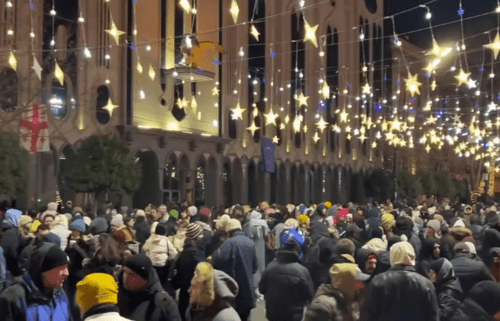 Situation in front of the Georgian parliament building. Screenshot of a video posted by JamNews on December 18, 2024, https://t.me/jamnewsru/21194