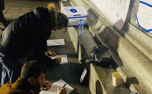 The collection of letters near the Georgian Parliament. Screenshot of a photo posted by JamNews on January 8, 2025 https://t.me/jamnewsru/21567