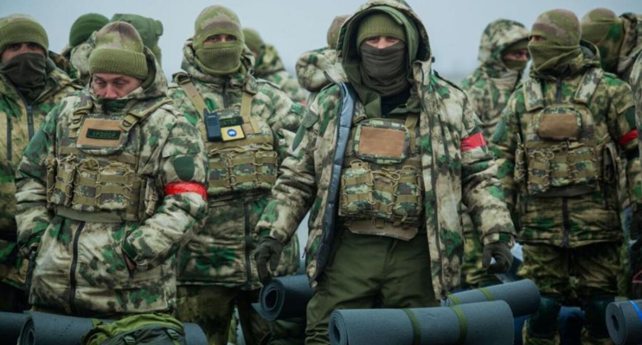 Fighters before the dispatch to Ukraine. Photo: Grozny Inform https://www.grozny-inform.ru/news/society/1637329/