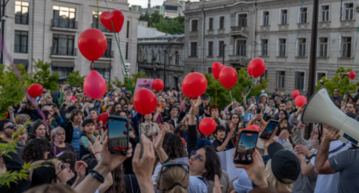 Participants in a march in Tbilisi. Screenshot from Publika photo from May 17, 2026, https://www.facebook.com/photo/?fbid=1760588758674000&set=pcb.1760588888673987 (Meta, the company that owns the social network, is banned in Russia). Participants in a march in Tbilisi. Screenshot from Publika photo from May 17, 2026, https://www.facebook.com/photo/?fbid=1760588758674000&set=pcb.1760588888673987 (Meta, the company that owns the social network, is banned in Russia).